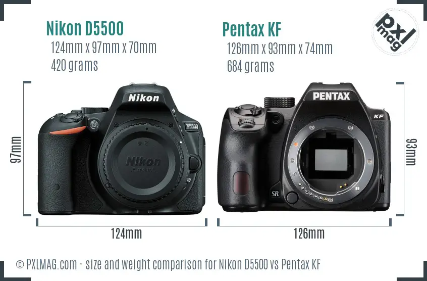 Nikon D5500 vs Pentax KF size comparison