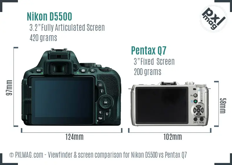 Nikon D5500 vs Pentax Q7 Screen and Viewfinder comparison