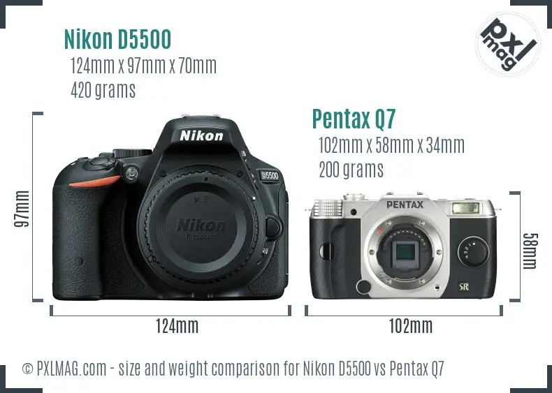 Nikon D5500 vs Pentax Q7 size comparison