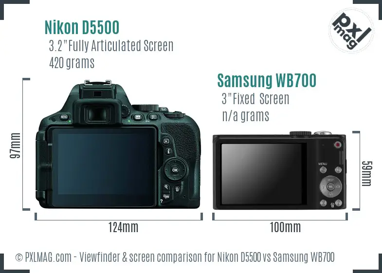 Nikon D5500 vs Samsung WB700 Screen and Viewfinder comparison