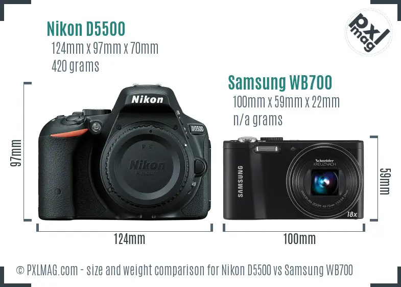 Nikon D5500 vs Samsung WB700 size comparison