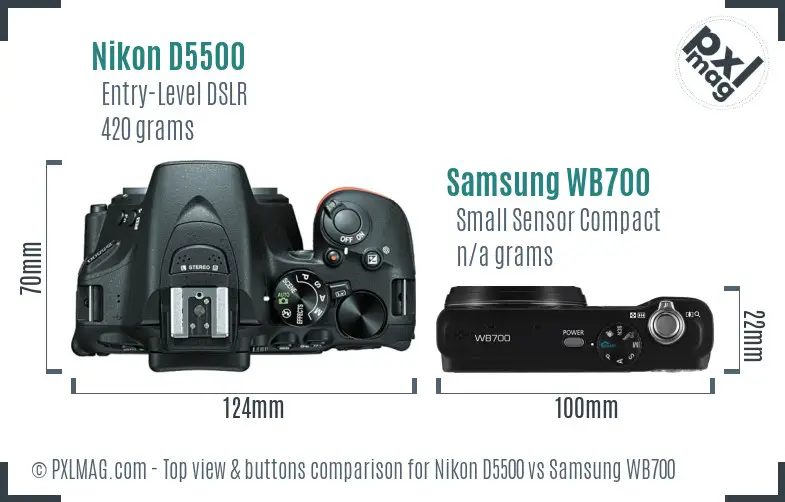 Nikon D5500 vs Samsung WB700 top view buttons comparison