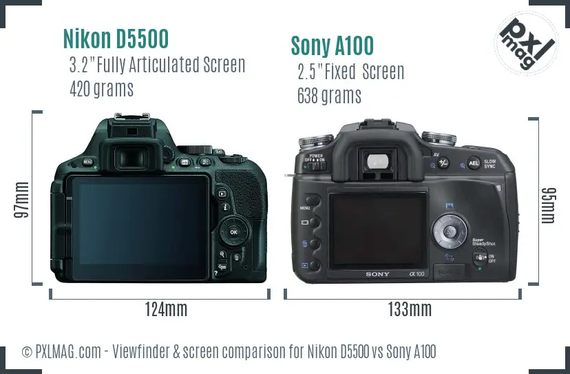 Nikon D5500 vs Sony A100 Screen and Viewfinder comparison