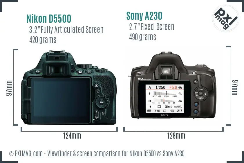 Nikon D5500 vs Sony A230 Screen and Viewfinder comparison