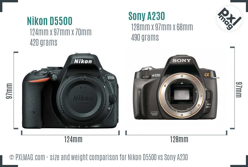 Nikon D5500 vs Sony A230 size comparison