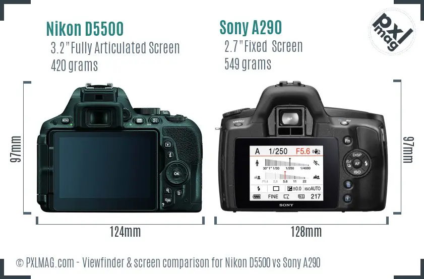 Nikon D5500 vs Sony A290 Screen and Viewfinder comparison