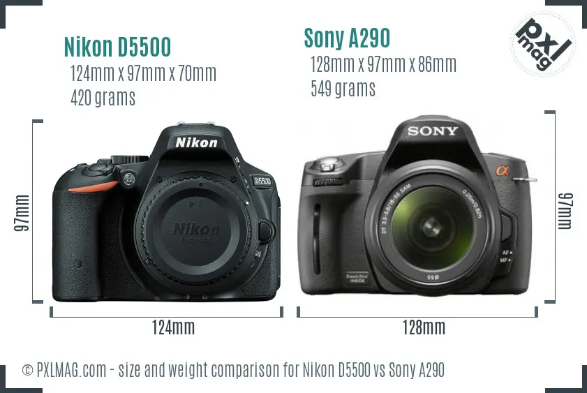 Nikon D5500 vs Sony A290 size comparison