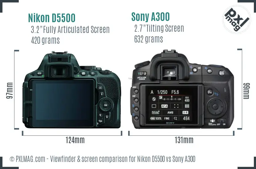 Nikon D5500 vs Sony A300 Screen and Viewfinder comparison