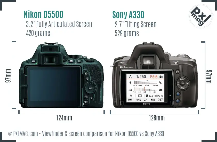 Nikon D5500 vs Sony A330 Screen and Viewfinder comparison