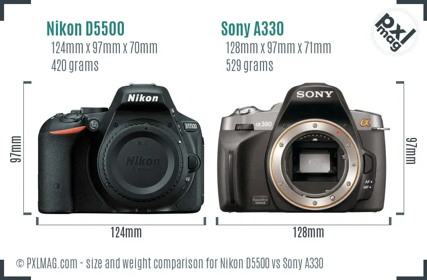 Nikon D5500 vs Sony A330 size comparison