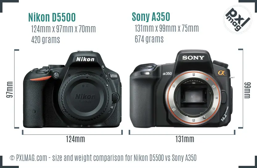 Nikon D5500 vs Sony A350 size comparison