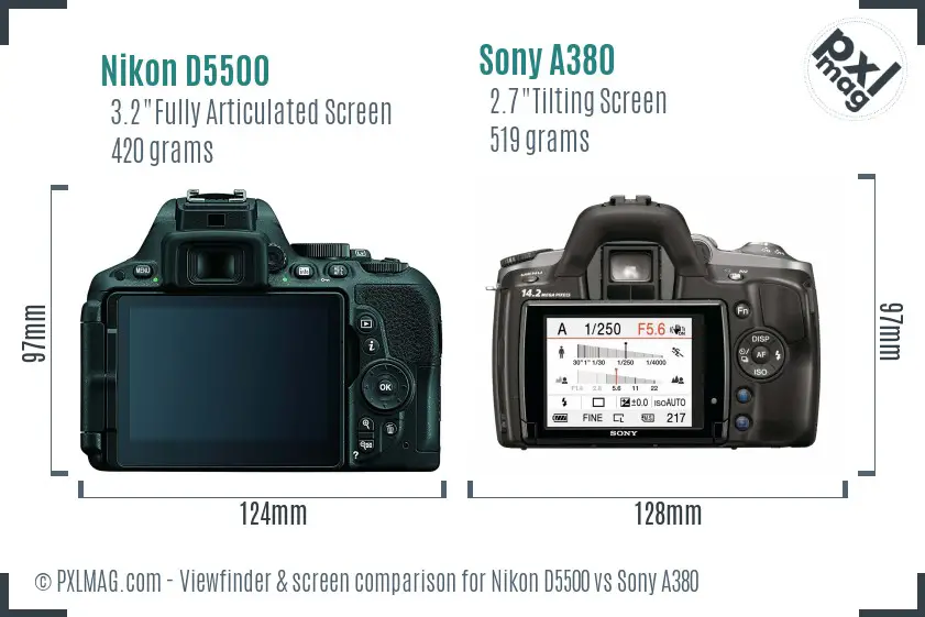 Nikon D5500 vs Sony A380 Screen and Viewfinder comparison