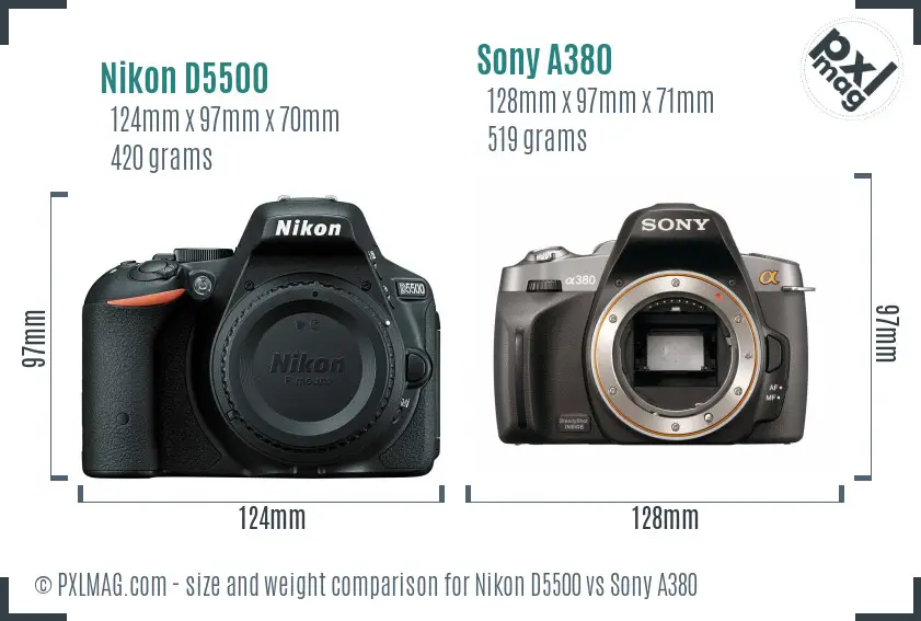 Nikon D5500 vs Sony A380 size comparison
