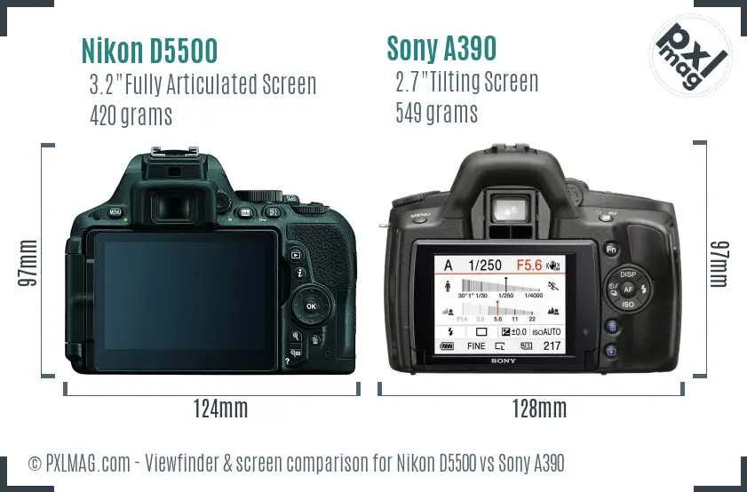 Nikon D5500 vs Sony A390 Screen and Viewfinder comparison