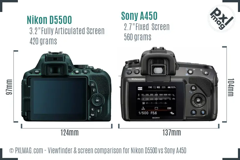 Nikon D5500 vs Sony A450 Screen and Viewfinder comparison