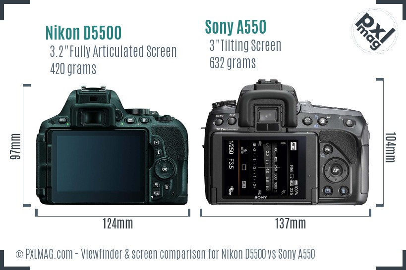 Nikon D5500 vs Sony A550 Screen and Viewfinder comparison