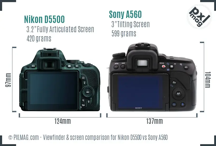 Nikon D5500 vs Sony A560 Screen and Viewfinder comparison