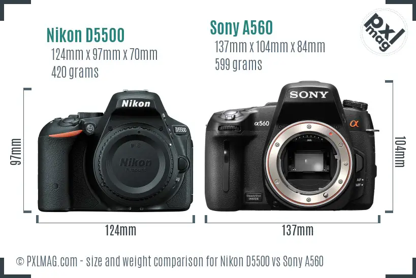 Nikon D5500 vs Sony A560 size comparison