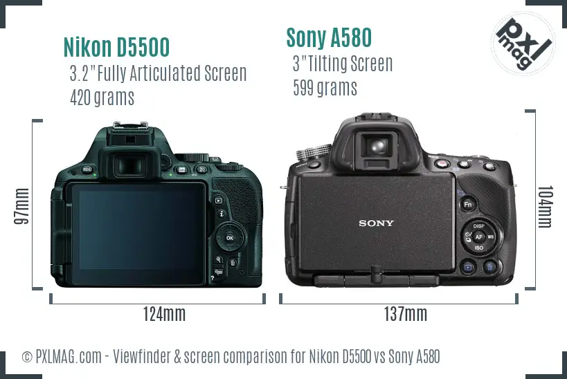 Nikon D5500 vs Sony A580 Screen and Viewfinder comparison