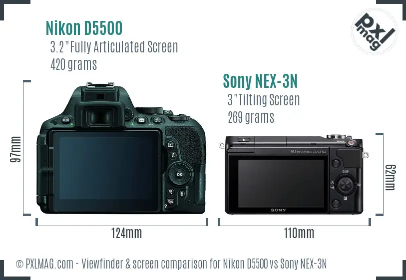Nikon D5500 vs Sony NEX-3N Screen and Viewfinder comparison