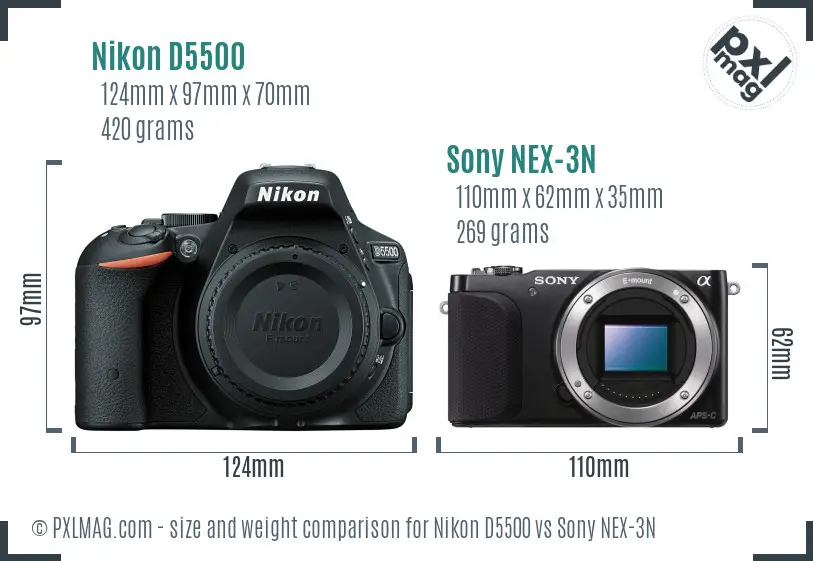 Nikon D5500 vs Sony NEX-3N size comparison