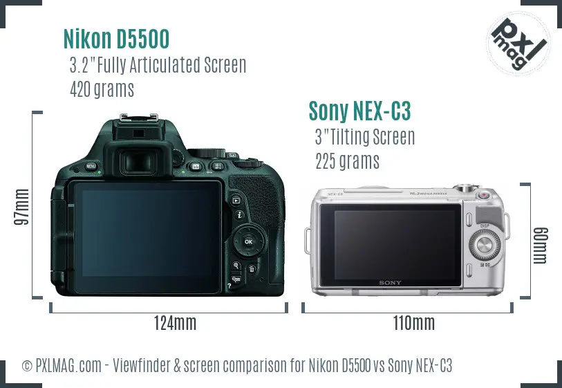 Nikon D5500 vs Sony NEX-C3 Screen and Viewfinder comparison