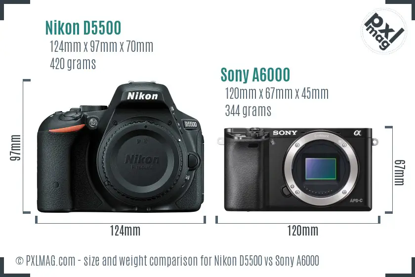 Nikon D5500 vs Sony A6000 size comparison Nikon D5500 vs Sony A6000 size comparison