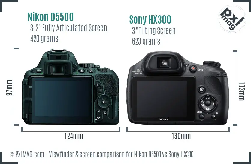 Nikon D5500 vs Sony HX300 Screen and Viewfinder comparison