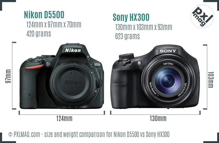 Nikon D5500 vs Sony HX300 size comparison
