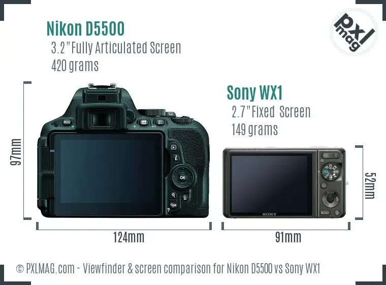 Nikon D5500 vs Sony WX1 Screen and Viewfinder comparison