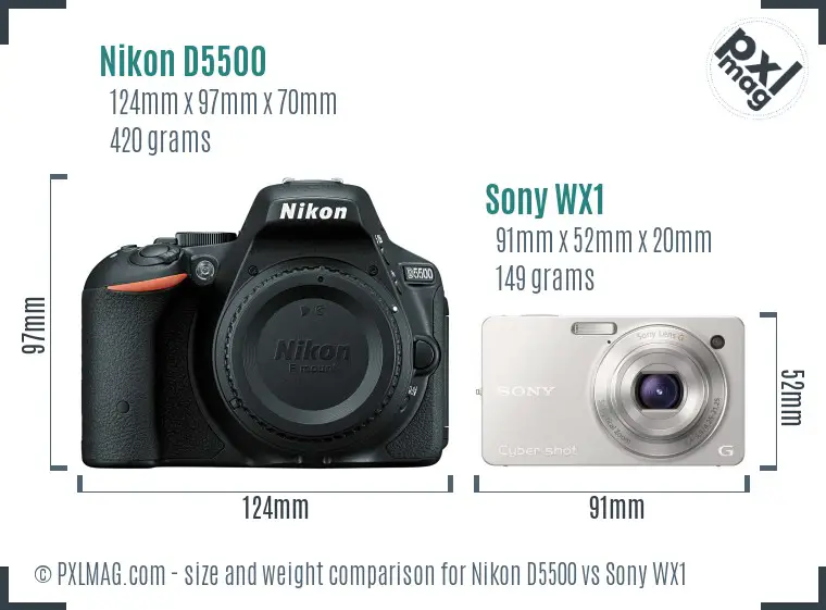 Nikon D5500 vs Sony WX1 size comparison