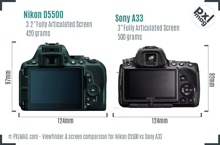 Nikon D5500 vs Sony A33 Screen and Viewfinder comparison