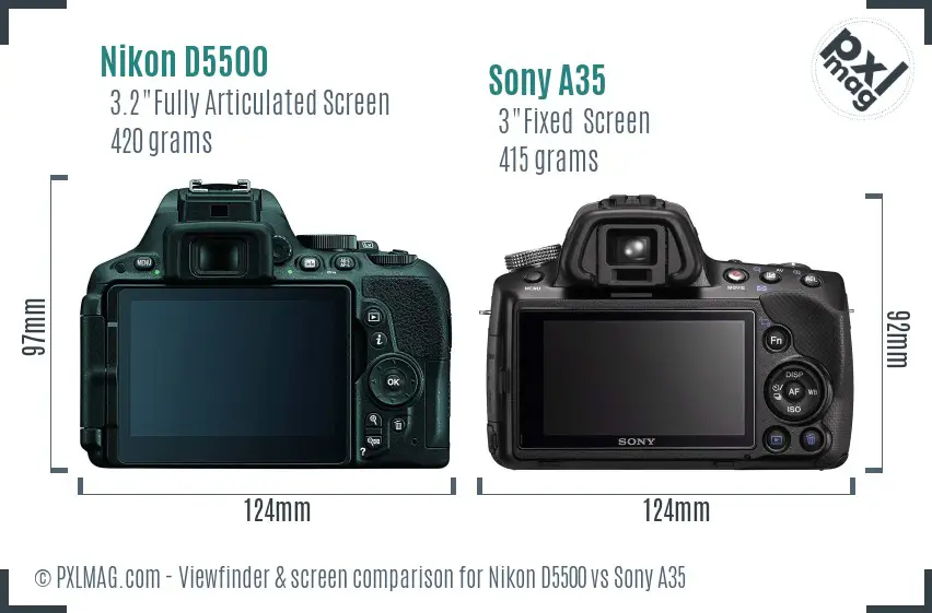 Nikon D5500 vs Sony A35 Screen and Viewfinder comparison