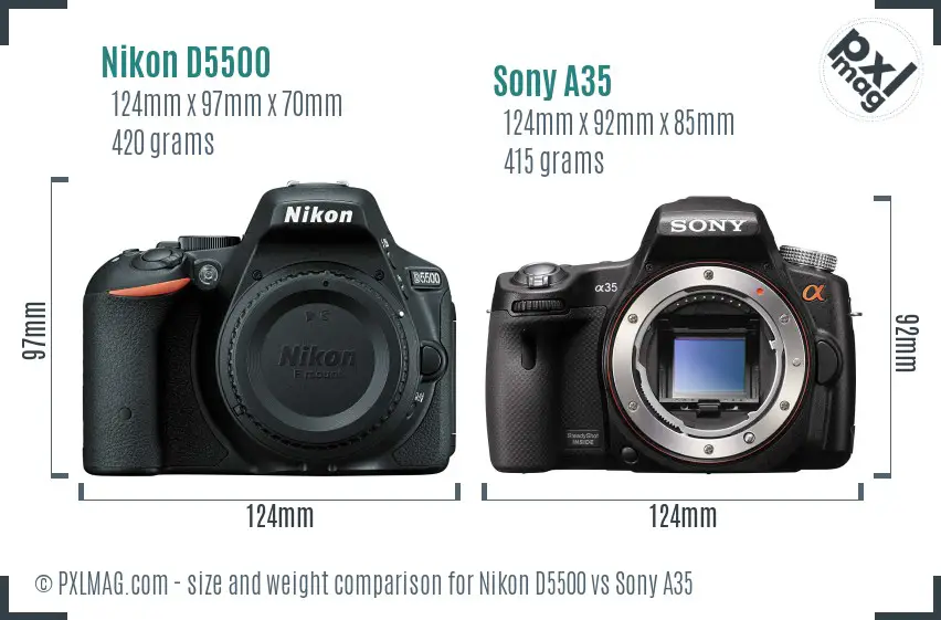 Nikon D5500 vs Sony A35 size comparison