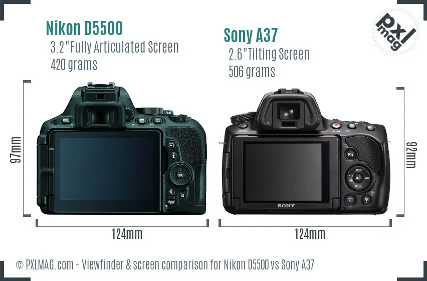 Nikon D5500 vs Sony A37 Screen and Viewfinder comparison