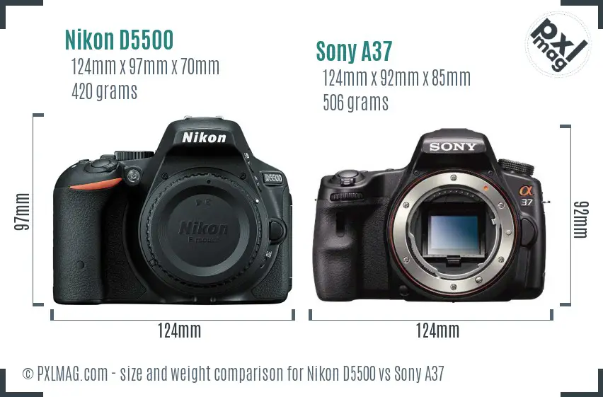 Nikon D5500 vs Sony A37 size comparison