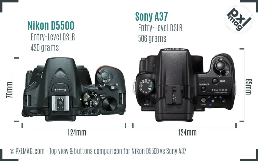 Nikon D5500 vs Sony A37 top view buttons comparison