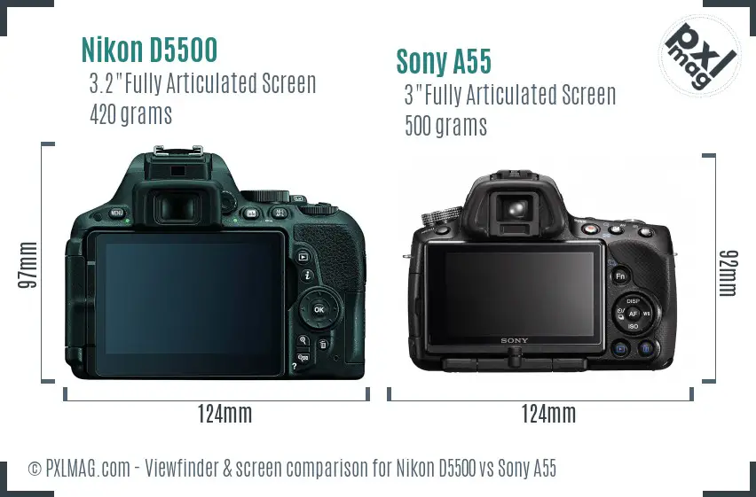 Nikon D5500 vs Sony A55 Screen and Viewfinder comparison