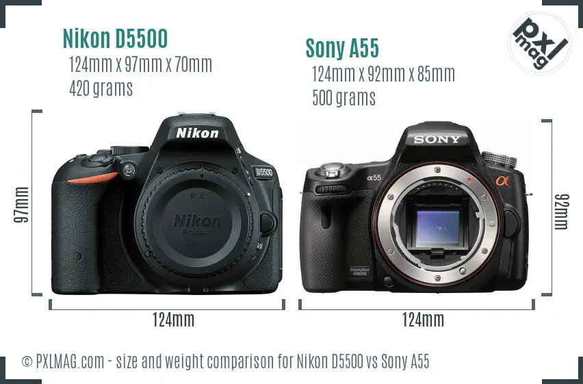 Nikon D5500 vs Sony A55 size comparison