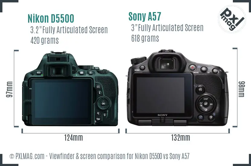Nikon D5500 vs Sony A57 Screen and Viewfinder comparison