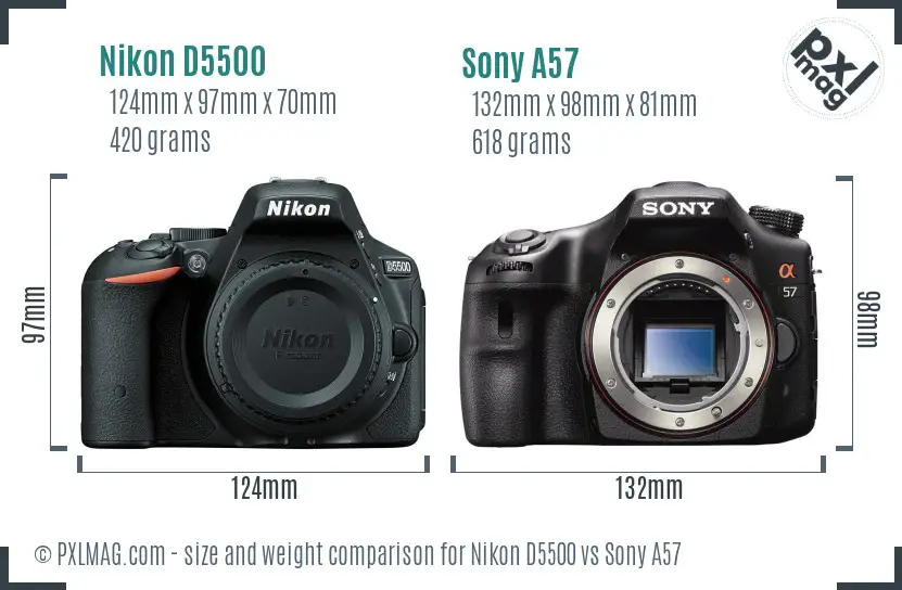 Nikon D5500 vs Sony A57 size comparison