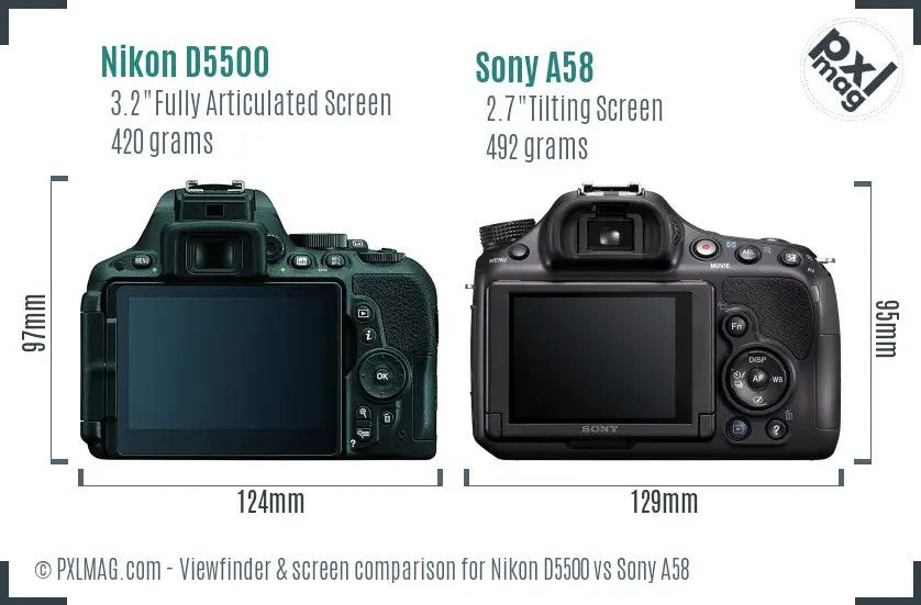 Nikon D5500 vs Sony A58 Screen and Viewfinder comparison