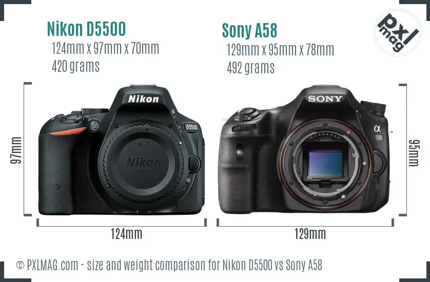 Nikon D5500 vs Sony A58 size comparison