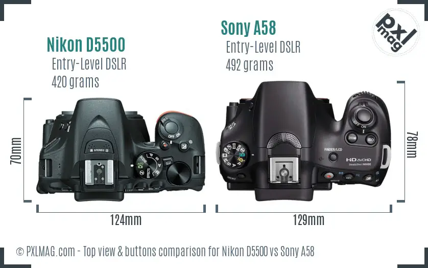 Nikon D5500 vs Sony A58 top view buttons comparison