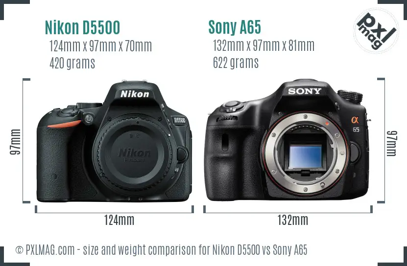 Nikon D5500 vs Sony A65 size comparison