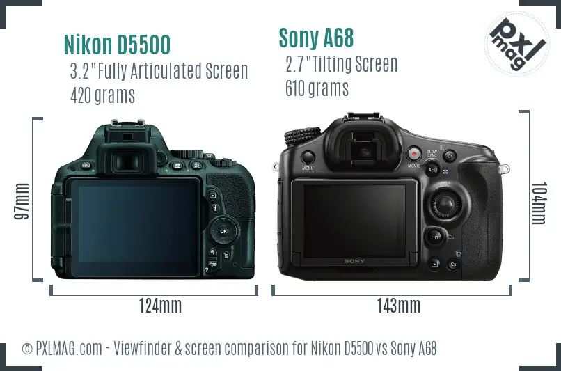 Nikon D5500 vs Sony A68 Screen and Viewfinder comparison