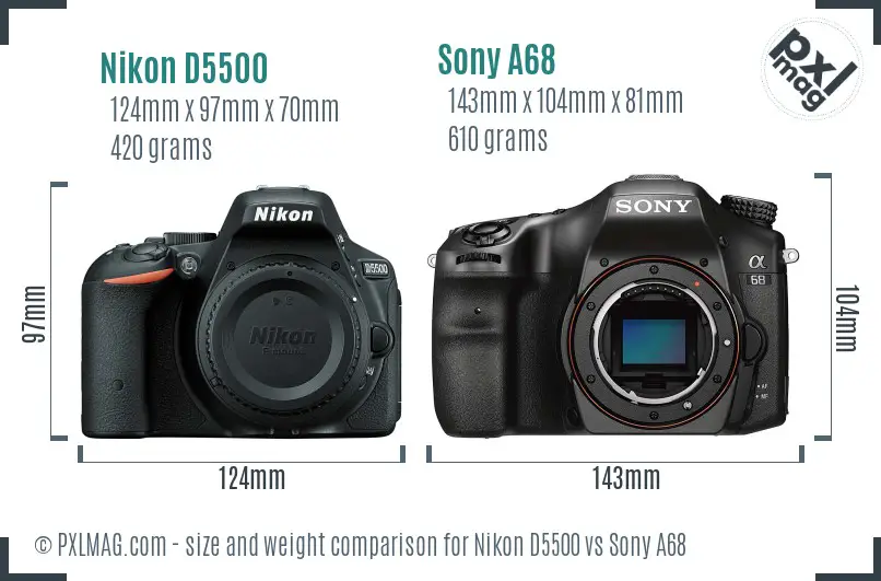 Nikon D5500 vs Sony A68 size comparison