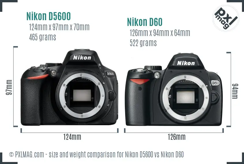 Nikon D5600 vs Nikon D60 size comparison