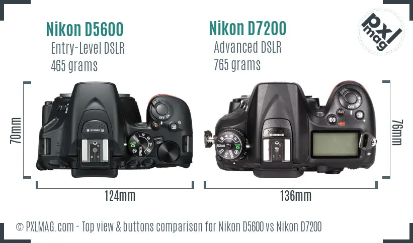 Nikon D5600 vs Nikon D7200 top view buttons comparison Nikon D5600 vs Nikon D7200 top view buttons comparison