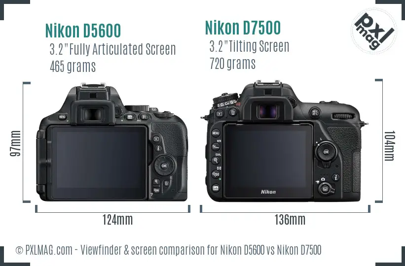 Nikon D5600 vs Nikon D7500 Screen and Viewfinder comparison